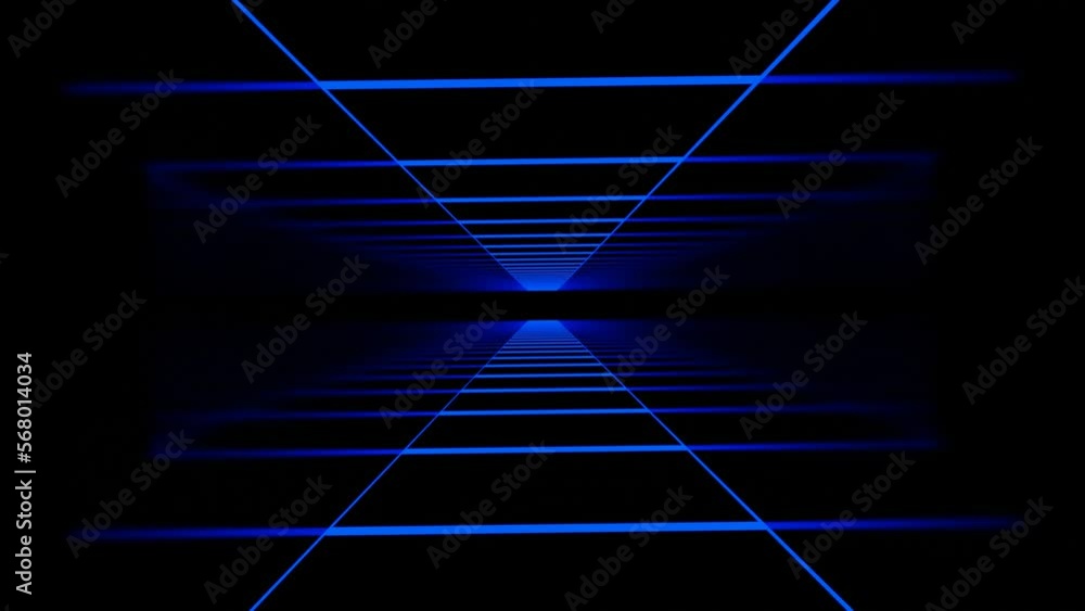 Poster blue sci fi tunnel motion graphic design, 3d animation of square wireframe tunnel loop