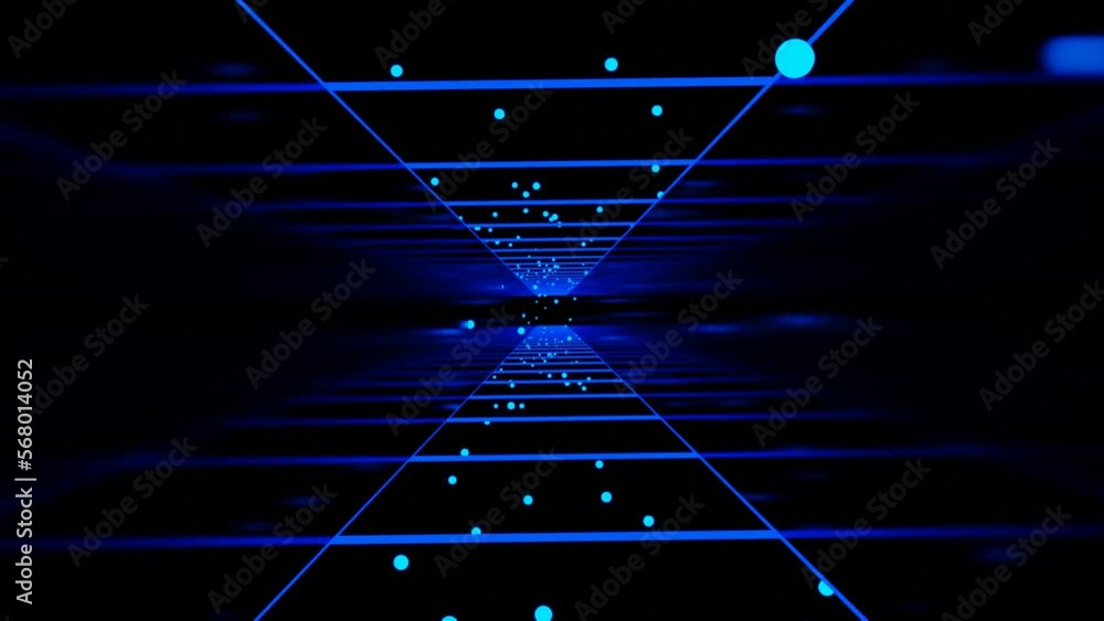 Poster blue sci fi tunnel motion graphic design, 3d animation of square wireframe tunnel loop