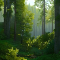 a painting of a forest filled with lots of trees, a detailed matte painting,  matte painting, speed painting, painterly.
