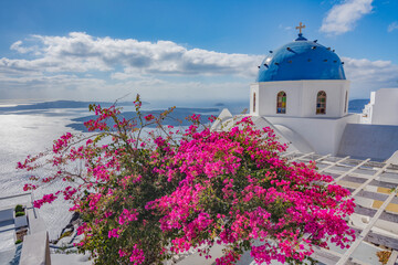 Panoramic view on the caldera from Imerovigli village, Santorini island GR