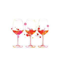 Elegant wine glasses isolated.  Colorful goblet with alcoholic beverage for celebrations, special occasions, fairs, festivals and degustation events. Vector illustration design