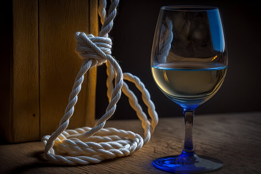 Glass of white wine and rope