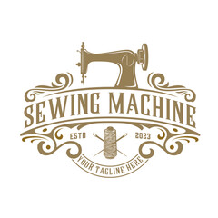 sewing logo design. old sewing machine concept. for tailors, sewing shops and clothing repairs.