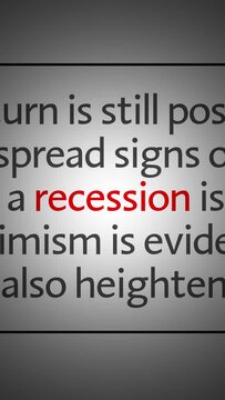 Loop of economic news articles with focus on single word. Topic economic crisis and recession.