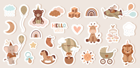 Cute baby stickers with animals