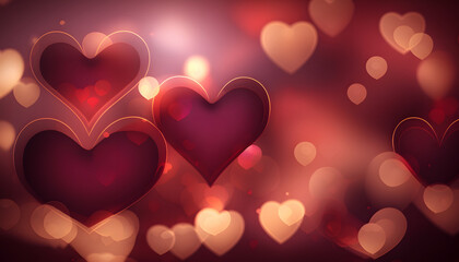 luminous hearts with bokeh, on valentine's day, romance, digital illustration, 3d rendering,