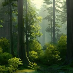 a painting of a forest filled with lots of trees, a detailed matte painting,  matte painting, speed painting, painterly.