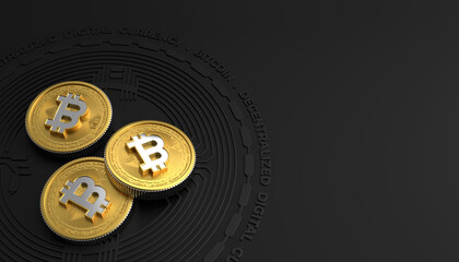 3d Golden bitcoin coin stock in black background