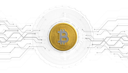 3d Golden bitcoin coin in white background
