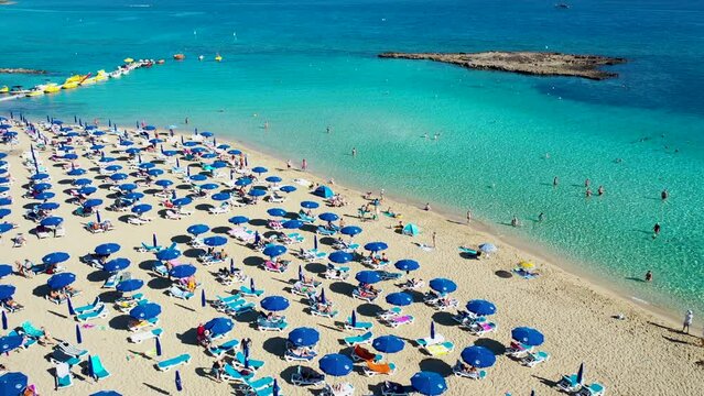 Fig Tree beach and islet in Protaras resort in Cyprus, 4k video