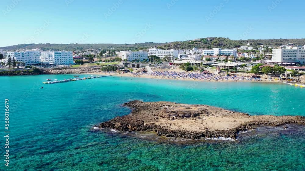 Wall mural Fig Tree Bay Islet and Fig Tree beach in Protaras resort in Cyprus, 4k footage