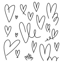Set Doodle Heart Chaotic Line. Doodle sketch valentine minimalist elements for decor design. Hand drawn vector romantic clipart