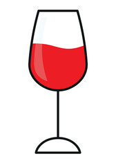Glass of Red Wine in Black Line Icon Clipart Vector Illustration