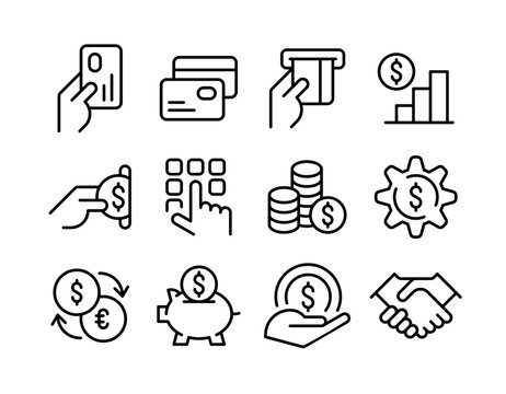 Money Icons Set. Minimal Thin Line Web Icon Set. Thin Line Icon Set
