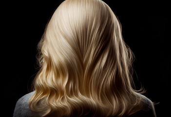 Naklejka premium Perfekte, gesunde und glänzende blonde Haare im Fokus eines Portraits. Perfekt für Friseur- Haarfarbe- und Shampoo- werbung. -Generative Ai