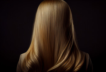Naklejka premium Perfekte, gesunde und glänzende blonde Haare im Fokus eines Portraits. Perfekt für Friseur- Haarfarbe- und Shampoo- werbung. -Generative Ai