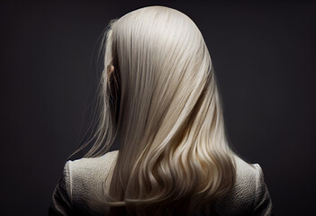 Naklejka premium Perfekte, gesunde und glänzende blonde Haare im Fokus eines Portraits. Perfekt für Friseur- Haarfarbe- und Shampoo- werbung. -Generative Ai