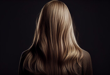 Fototapeta premium Perfekte, gesunde und glänzende blonde Haare im Fokus eines Portraits. Perfekt für Friseur- Haarfarbe- und Shampoo- werbung. -Generative Ai