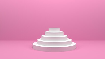 3d rendering of abstract white geometric podium on pink background, minimalistic empty showcase template