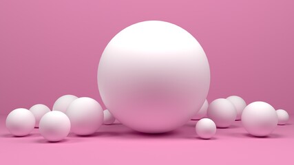 3d rendering of white spheres on pink background