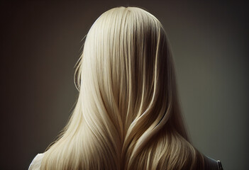 Naklejka premium Perfekte, gesunde und glänzende blonde Haare im Fokus eines Portraits. Perfekt für Friseur- Haarfarbe- und Shampoo- werbung. -Generative Ai