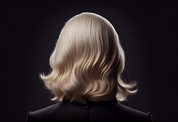 Naklejka premium Perfekte, gesunde und glänzende blonde Haare im Fokus eines Portraits. Perfekt für Friseur- Haarfarbe- und Shampoo- werbung. -Generative Ai