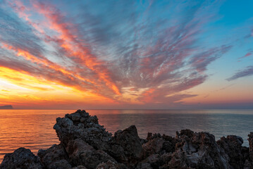 Streaked sky at sunset in Capo Rama nature reserve, province of Palermo IT