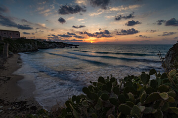 La Praiola beach in Terrasini town at sunset, province of Palermo IT