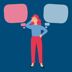 choice; option; ponder; woman; speech; variation; Facepalm. A woman with her face covered with one hand. The need to make a choice between options.