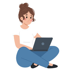Illustration of a female employee working on a laptop
