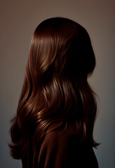 Perfekte, gesunde und glänzende braune Haare im Fokus eines Portraits. Perfekt für Friseur- Haarfarbe- und Shampoo- werbung. -Generative Ai