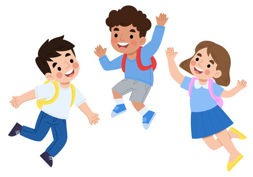 Illustration of happy kids jumping together