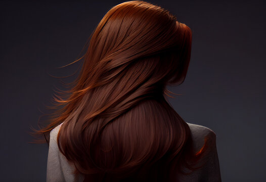 Perfekte, gesunde und gl&auml;nzende braune Haare im Fokus eines Portraits. Perfekt f&uuml;r Friseur- Haarfarbe- und Shampoo- werbung. -Generative Ai