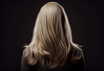 Fototapeta premium Perfekte, gesunde und glänzende blonde Haare im Fokus eines Portraits. Perfekt für Friseur- Haarfarbe- und Shampoo- werbung. -Generative Ai