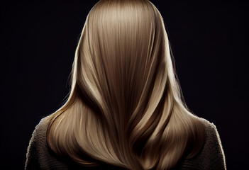 Naklejka premium Perfekte, gesunde und glänzende blonde Haare im Fokus eines Portraits. Perfekt für Friseur- Haarfarbe- und Shampoo- werbung. -Generative Ai