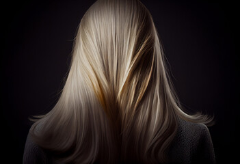 Naklejka premium Perfekte, gesunde und glänzende blonde Haare im Fokus eines Portraits. Perfekt für Friseur- Haarfarbe- und Shampoo- werbung. -Generative Ai