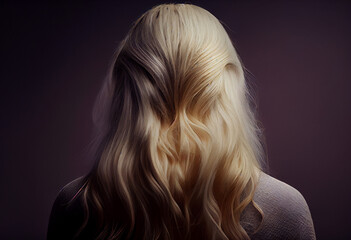 Naklejka premium Perfekte, gesunde und glänzende blonde Haare im Fokus eines Portraits. Perfekt für Friseur- Haarfarbe- und Shampoo- werbung. -Generative Ai