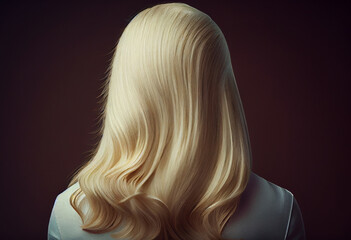 Naklejka premium Perfekte, gesunde und glänzende blonde Haare im Fokus eines Portraits. Perfekt für Friseur- Haarfarbe- und Shampoo- werbung. -Generative Ai