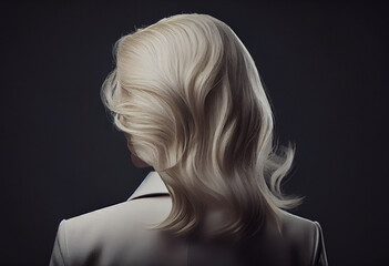 Naklejka premium Perfekte, gesunde und glänzende blonde Haare im Fokus eines Portraits. Perfekt für Friseur- Haarfarbe- und Shampoo- werbung. -Generative Ai