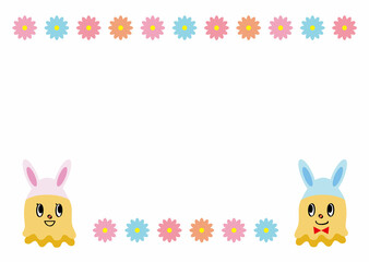 イースターを楽しむキャラクターと花の背景