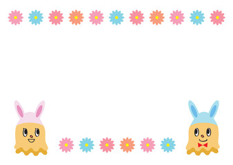 イースターを楽しむキャラクターと花の背景