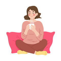 Illustration of a young woman relaxing with a cup of drink