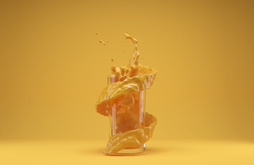 orange juice with splash and drops - 3D Illustration