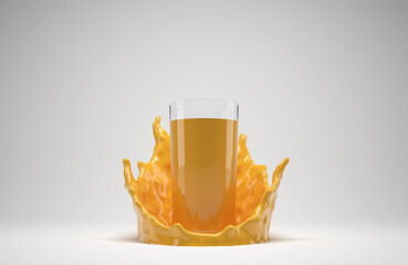 orange juice with splash and drops - 3D Illustration