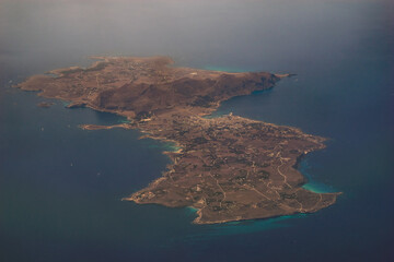 Favignana island seen from above, Aegadian islands archipelago IT