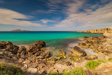Fototapeta na wymiar Panoramic view of Cala Rossa bay, Favignana island IT