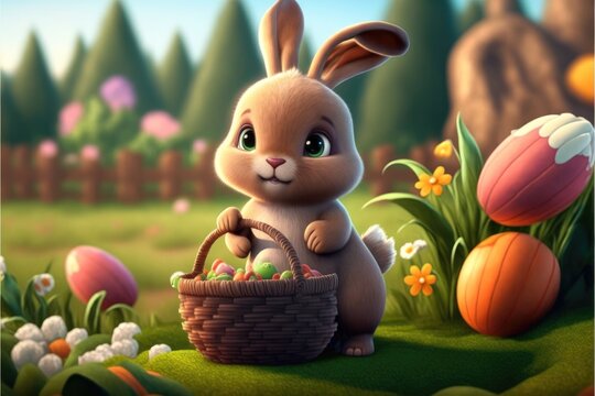 easter bunny, a cute adorable rabbit  in the style of a children-friendly cartoon animation fantasy generative ai Illustration