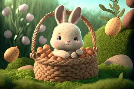 easter bunny, a cute adorable rabbit  in the style of a children-friendly cartoon animation fantasy generative ai Illustration