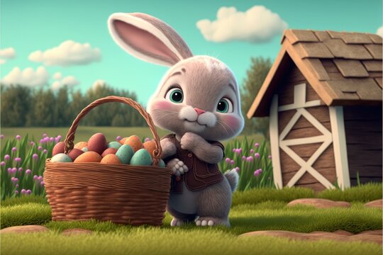 easter bunny, a cute adorable rabbit  in the style of a children-friendly cartoon animation fantasy generative ai Illustration