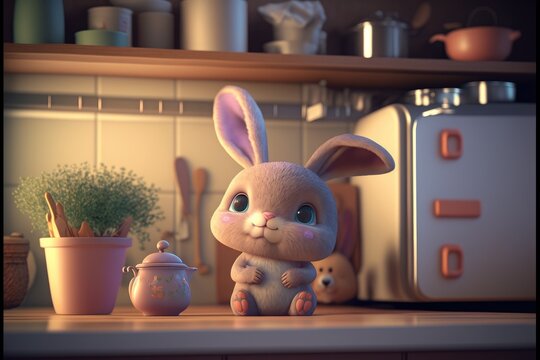 easter bunny, a cute adorable rabbit  in the style of a children-friendly cartoon animation fantasy generative ai Illustration